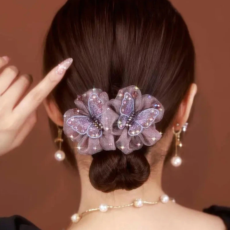 韩国花朵发夹女后脑勺成人布艺头花马尾弹簧夹轻奢发卡高级感头饰