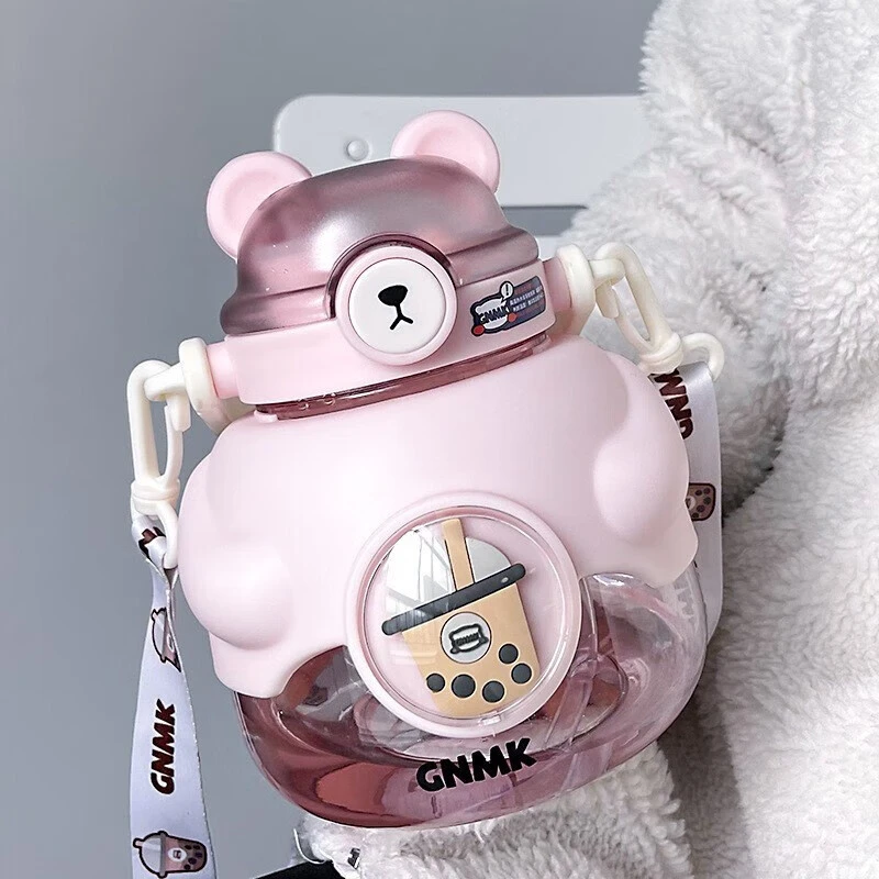 大肚杯吨吨杯抱抱熊双饮吸管杯子带背带大容量水壶夏季可爱卡通杯