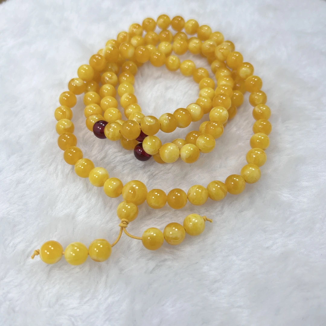 W037古巴新蜜红带白多圈108颗卡8毛衣链