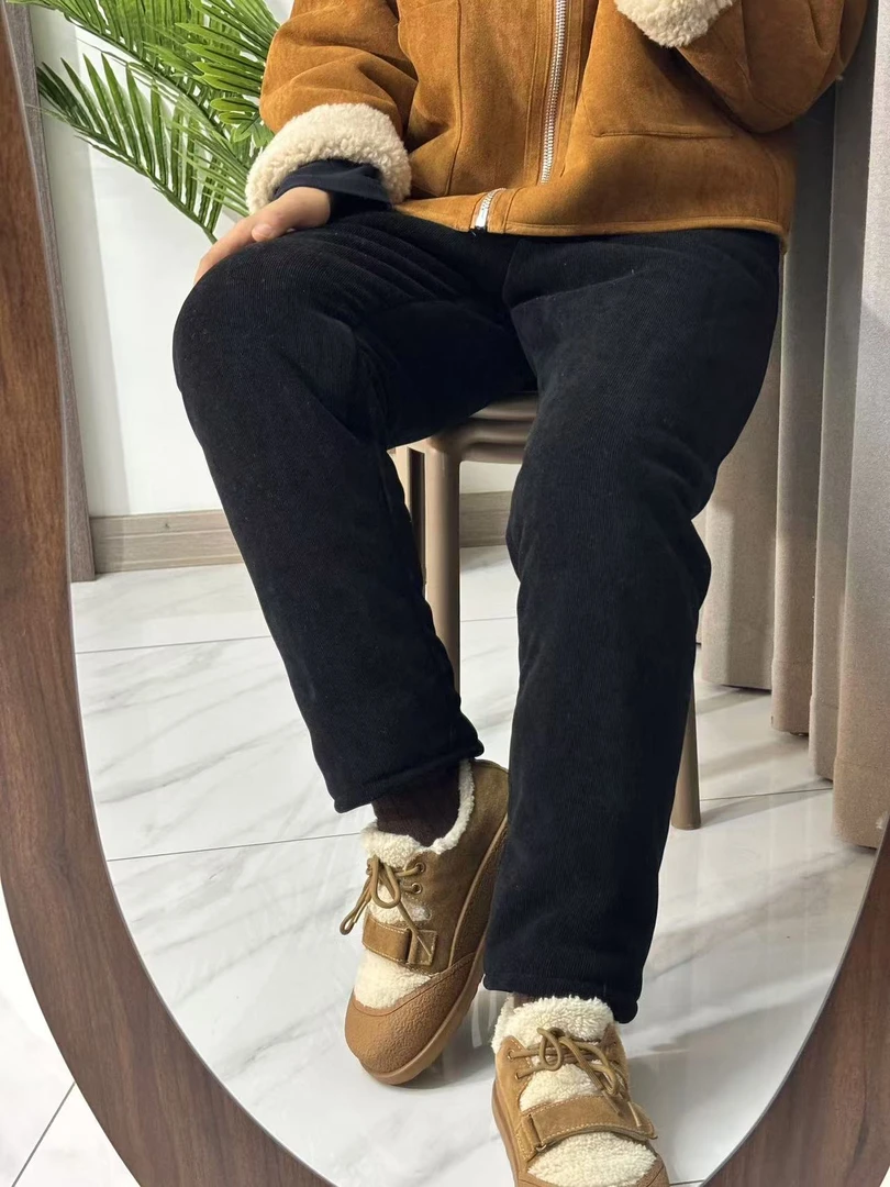 2025新款冬季三层加绒加厚保暖时尚简约情侣款单裤外穿家居裤