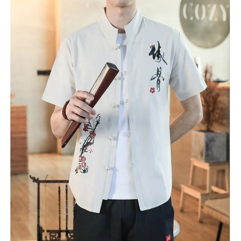 新中式中国风唐装男夏季潮流短袖衬衫外套复古潮牌青年立领中山装