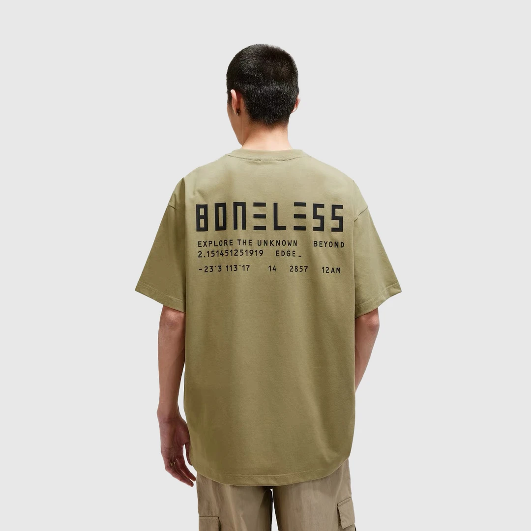 BONELESS标语文字印花T恤圆领短袖男高街上衣新潮男装