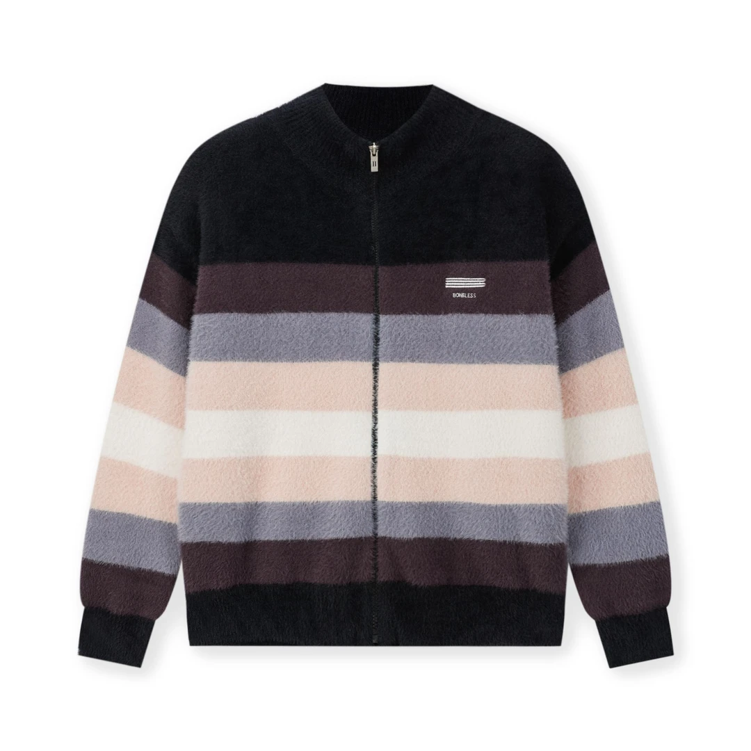 BONELESS仿貂绒渐变条纹毛衣