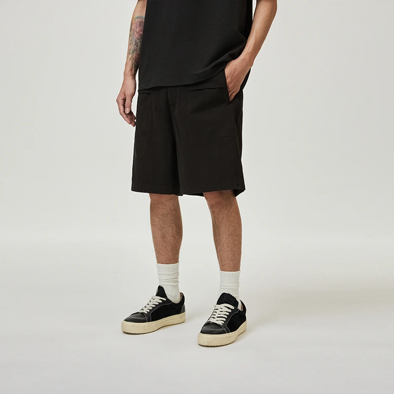 BONELESS美式复古连腰纹理洗水短裤夏季休闲宽松街头工装五分裤