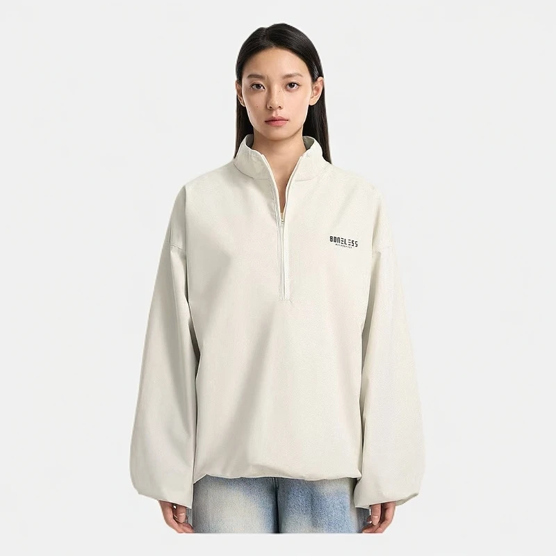 BONELESS半拉链小高领套头衫宽松秋季立领外套上衣