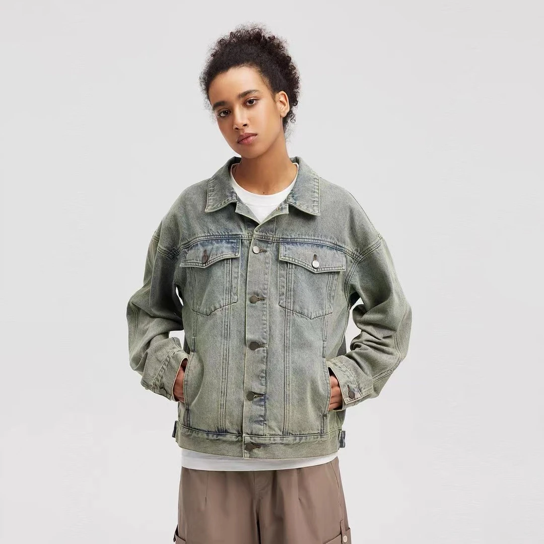 BONELESS蓝色水洗做旧牛仔夹克宽松外套男秋冬