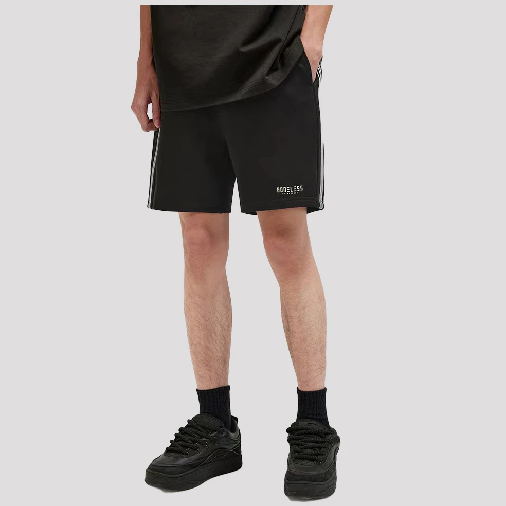 BONELESS织带拼接空气层短裤重磅抽绳运动裤宽松休闲裤阔腿五分裤