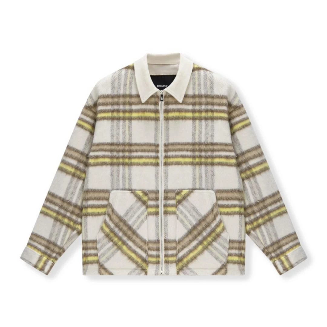 BONELESS领拼接格纹夹克外套
