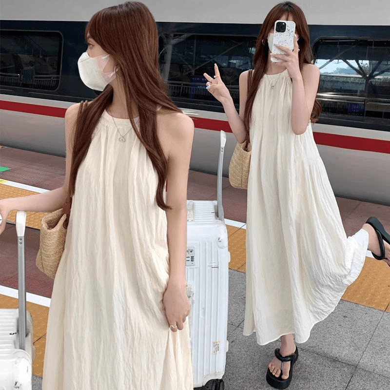 法式甜美海边度假连衣裙仙女夏季宽松裙子新款无袖高级感气质长裙