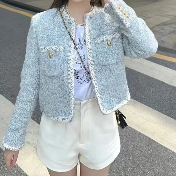 丽姐服饰—YX-SAI家23新款法式小香风粗花呢羊毛编织短款女士外套