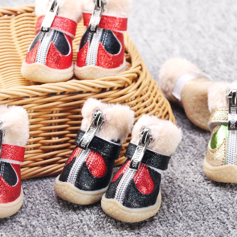 小狗狗鞋子秋冬季加厚保暖小鞋子泰迪比熊宠物加绒脚套防滑鞋套