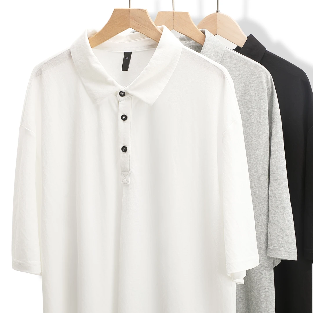 大码polo夏季t恤上衣男士加肥休闲宽松纯色翻领百搭纯棉polo薄款