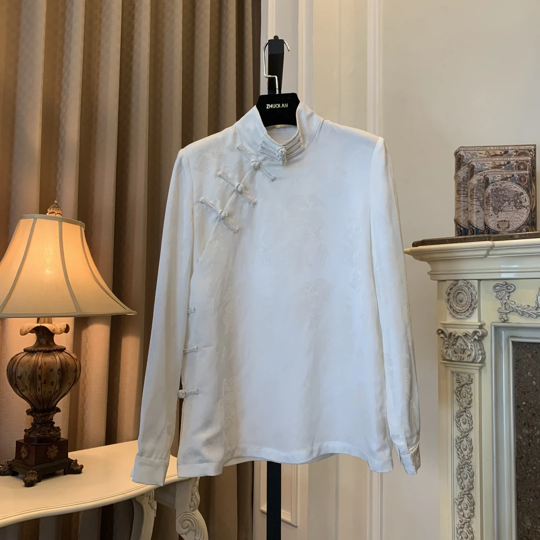 002020提花衬衫中式衬衫立领女士斜襟中国风气质时尚
