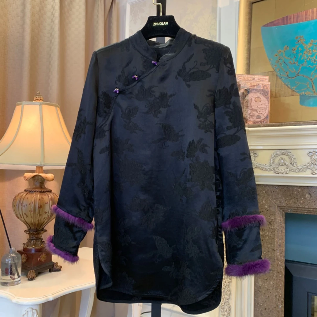 002065貂毛边单层衫衣斜襟中国风复古新中式时尚立领（03）