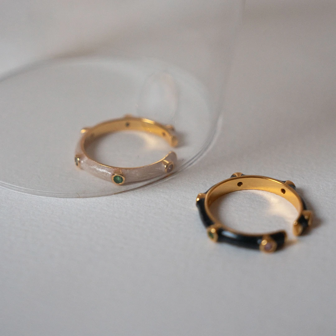 非金属合成锆石戒指 度假系列彩色滴釉俏皮百搭开口锆石戒指