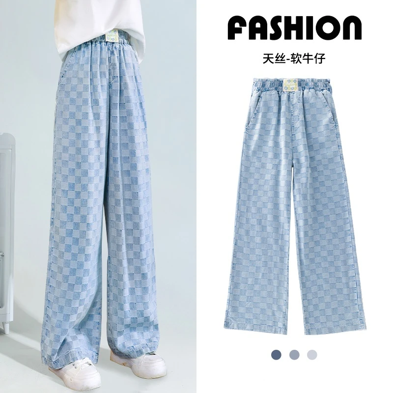 女童牛仔裤夏季薄款儿童2025新款阔腿裤子大童休闲防蚊裤天丝长裤