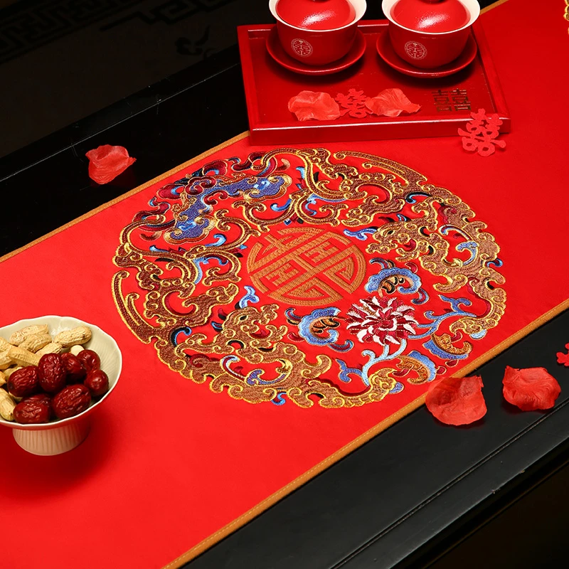 中式结婚桌旗红色喜庆婚庆喜字茶几餐桌布电视机柜盖巾茶台布长条