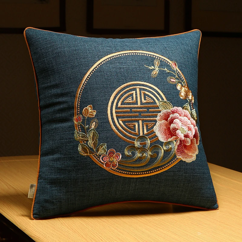 中式抱枕靠垫中国风客厅沙发靠背垫床头靠枕套大号含芯办公室腰枕