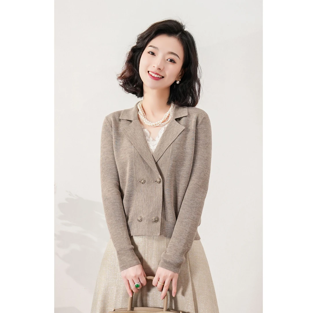 西子/【热可可】扬子精梳羊毛双排扣西装领针织西服外套/MSBH015