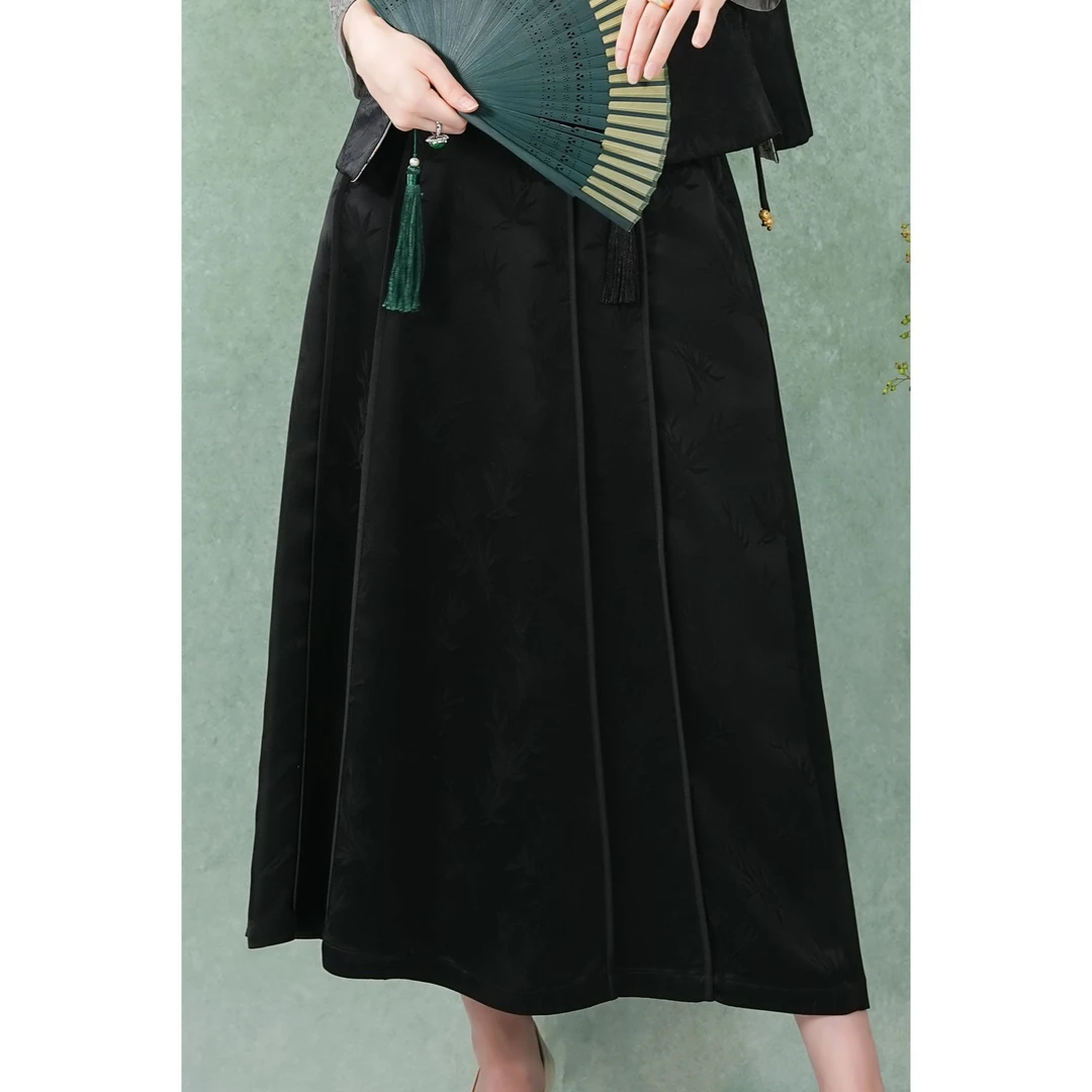 西子/【墨竹】新中式醋酸竹叶提花气质国风半裙改良马面裙/BQLZ232