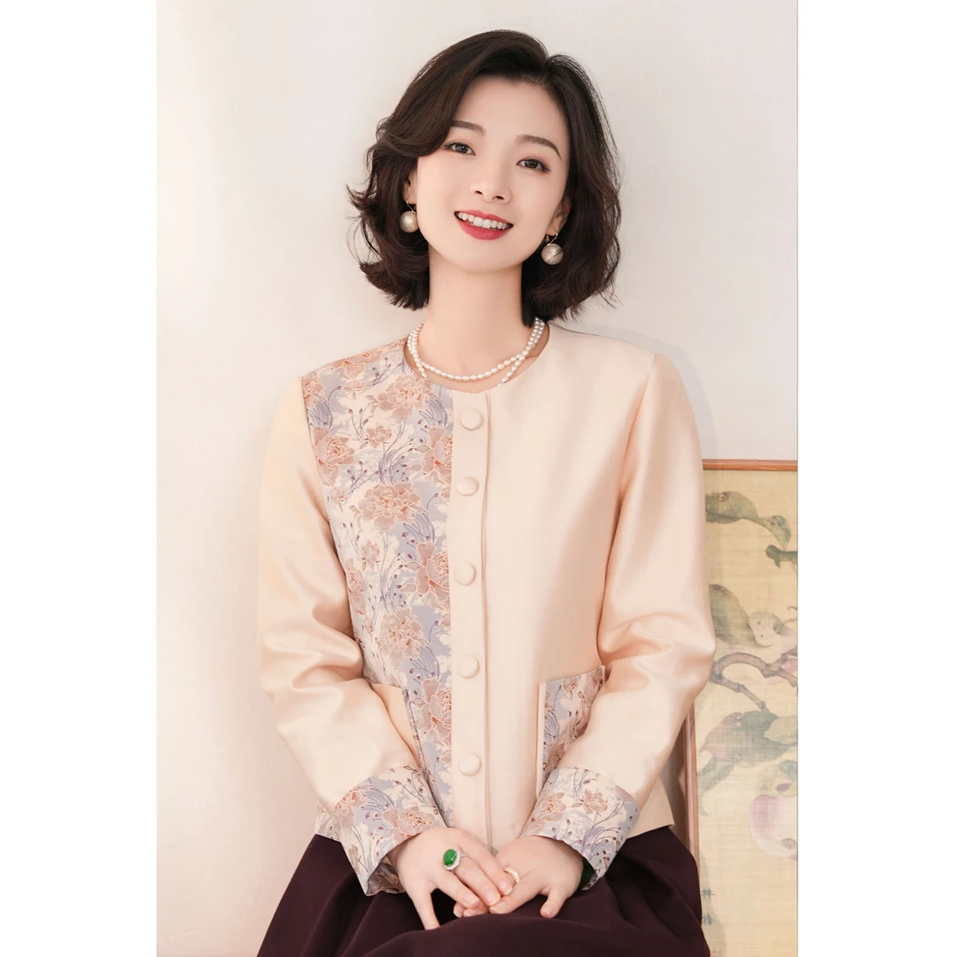 西子/【棠梨】桑蚕丝羊毛提花织锦缎水墨晕染小香风外套/WTHC003