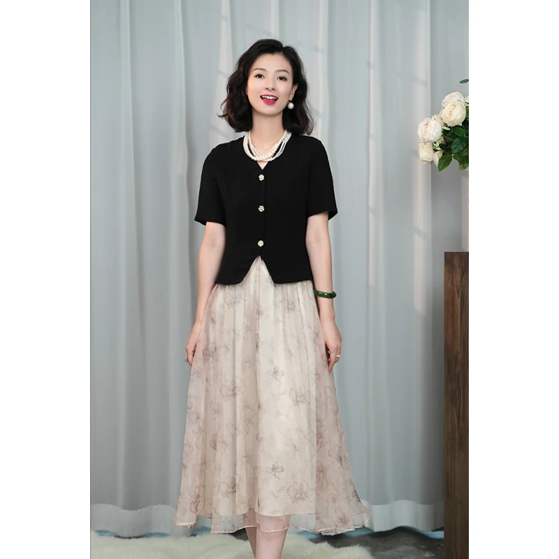 西子/【山茶诗笺】重磅醋酸古典收腰纱裙撞色气质连衣裙/CQBH146