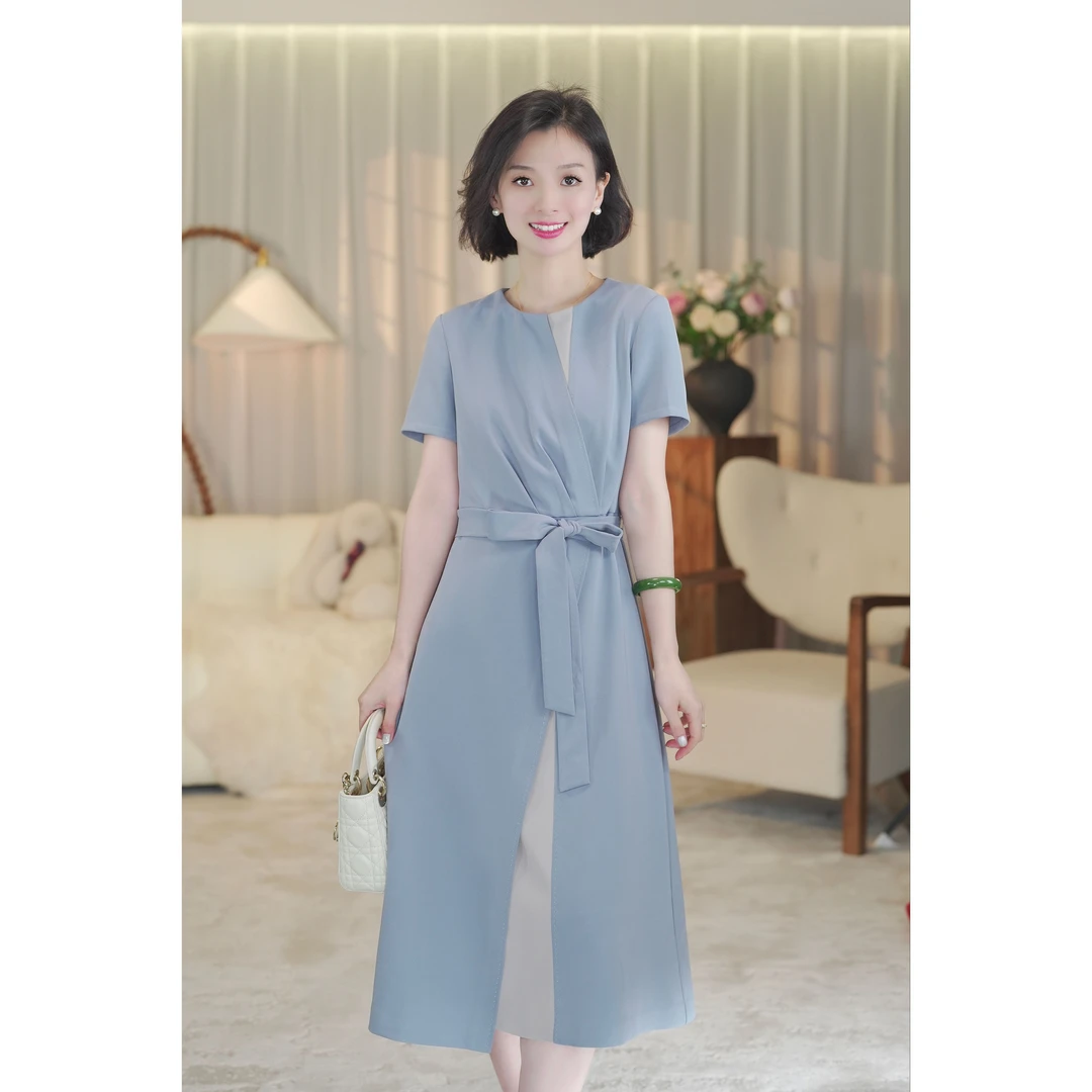 西子/【蓝宝石】复古设计感收腰立裁法国式时尚女装连衣裙/CQLZ133