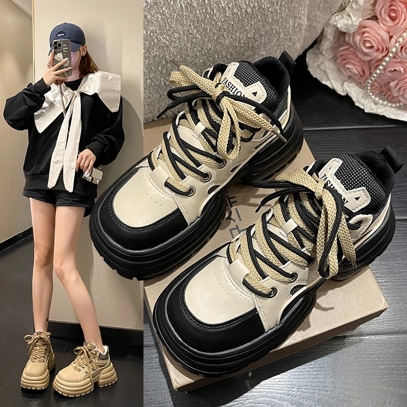 2024新款秋冬增高百搭透气运动休闲鞋厚底老爹鞋女网红韩版女鞋
