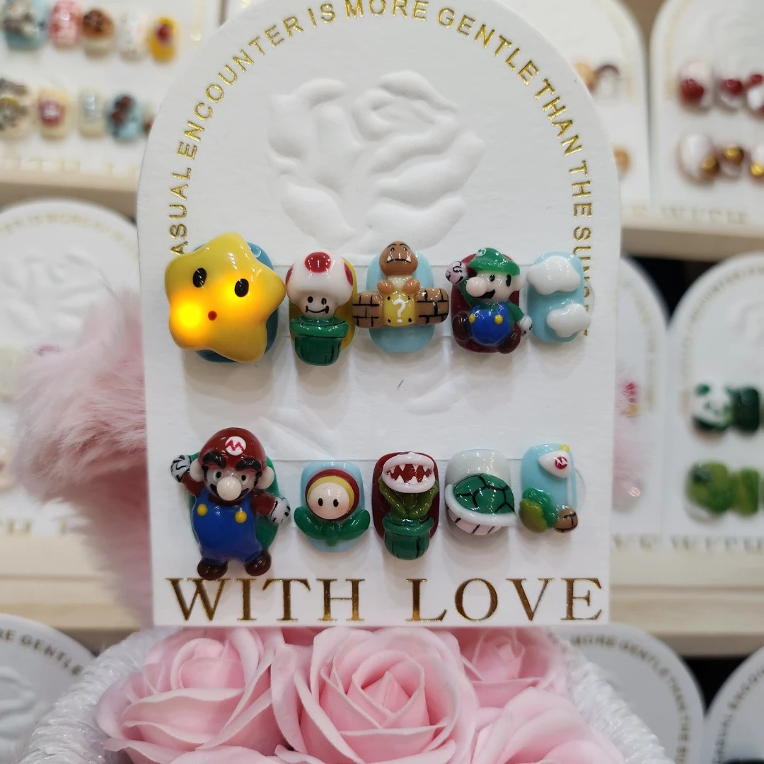 董董手工穿戴甲《马里奥》显白新款夏天立体纯手工小清新