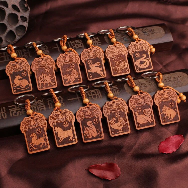 桃木挂件十二生肖守护神护身符批发保平安转运车钥匙扣随身携带