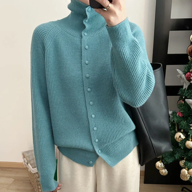 【蓝排扣】冬季气质针织开衫宽松外套长袖冬上衣1550