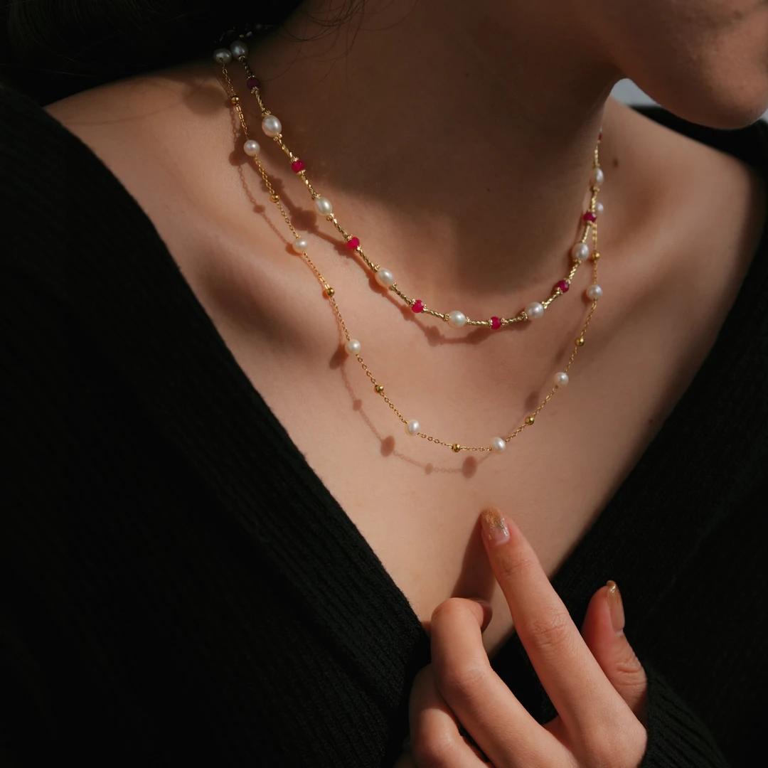 【白月光与朱砂痣】天然红尖晶淡水珍珠颈饰优雅贵气轻奢百搭