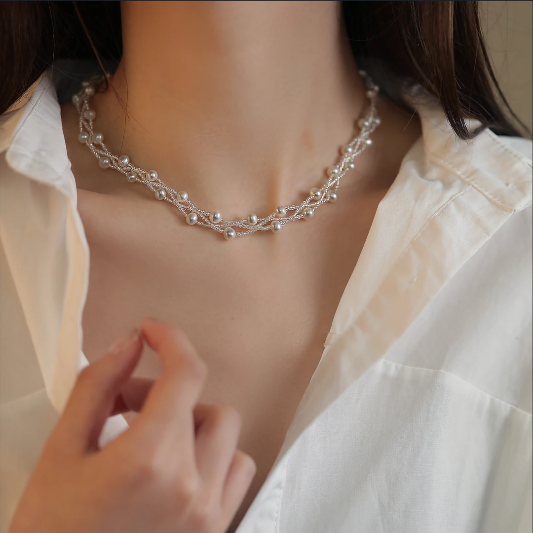 多层编织淡水珍珠满天星手工气质项链（多样性发货，只发一个）