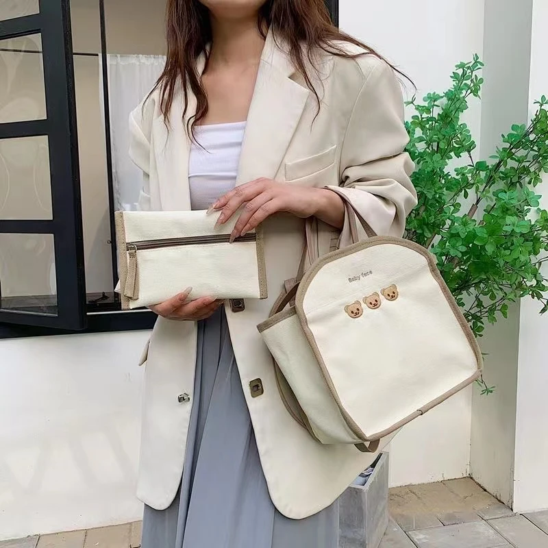 韩版帆布妈咪包母婴包轻便手提袋便当包便携单肩斜挎子母包托特包
