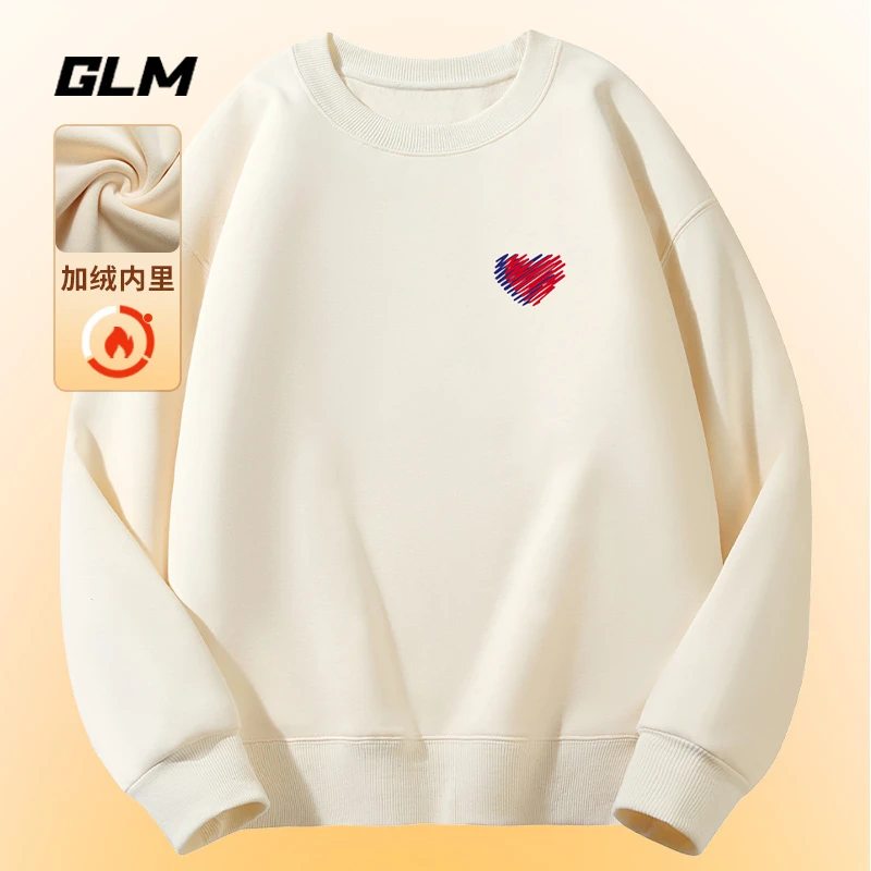 集团品牌GLM秋冬情侣款加绒加厚卫衣男士衣服重磅潮牌青少年男装