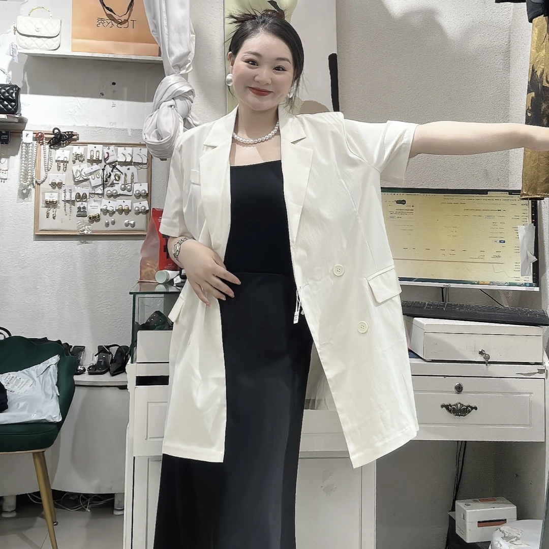 【盼盼经典】双排扣薄款西装韩版长西装气质网红白色时尚