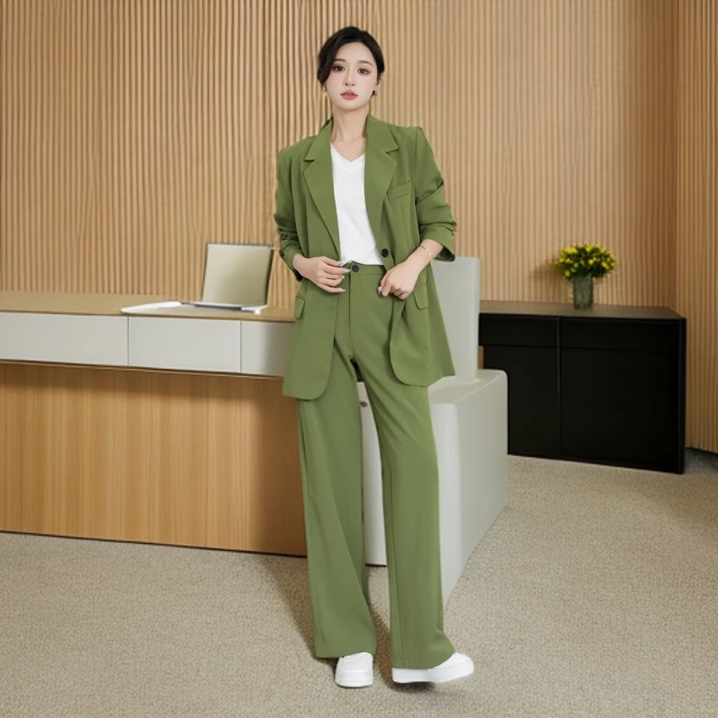 秋装洋气职业套装女甜辣风长袖宽松休闲西服上衣阔腿裤两件套西装