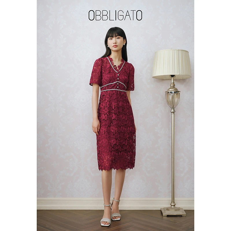 OBBLIGATO奥丽嘉朵  夏季1C63205270专选花边气质连衣裙