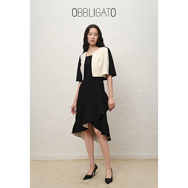 OBBLIGATO奥丽嘉朵冬季1C32505120小众轻奢撞色气质连衣裙