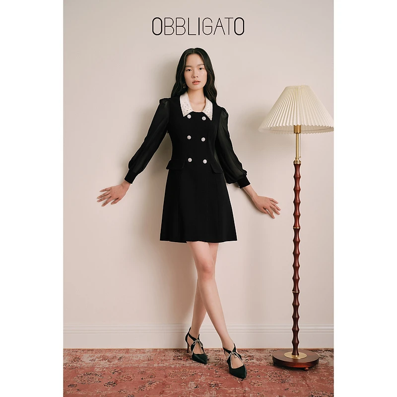 OBBLIGATO奥丽嘉朵 秋季1C63305220专选拼接薄纱袖连衣裙