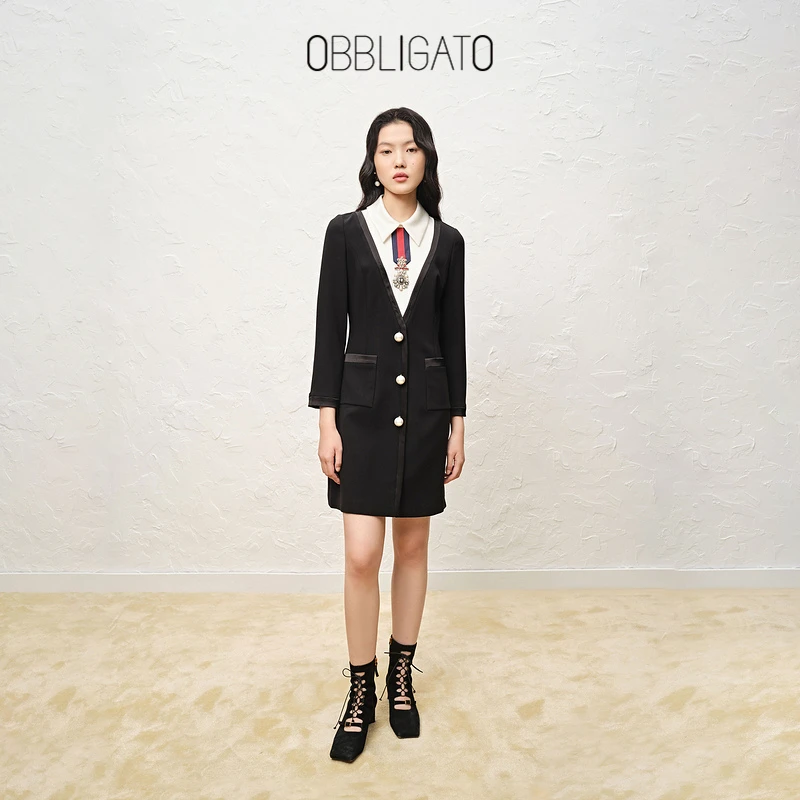 OBBLIGATO/奥丽嘉朵奥丽嘉朵春季1C32105110趣味大珍珠拼接连衣裙