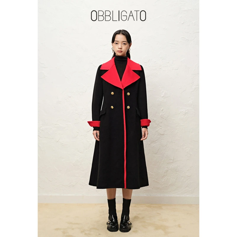 OBBLIGATO奥丽嘉朵冬季1C62580111专选双面呢绵羊毛气质大衣