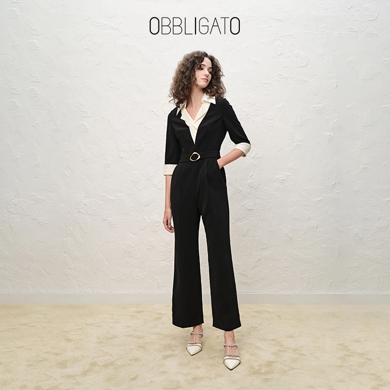 OBBLIGATO奥丽嘉朵显瘦高腰撞色收腰气质连体服1C62120531