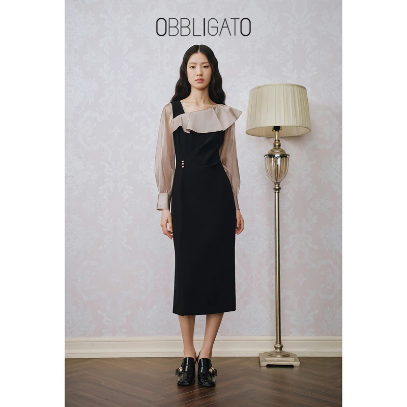 OBBLIGATO奥丽嘉朵  春季1C63105016专选荷叶气质修身连衣裙