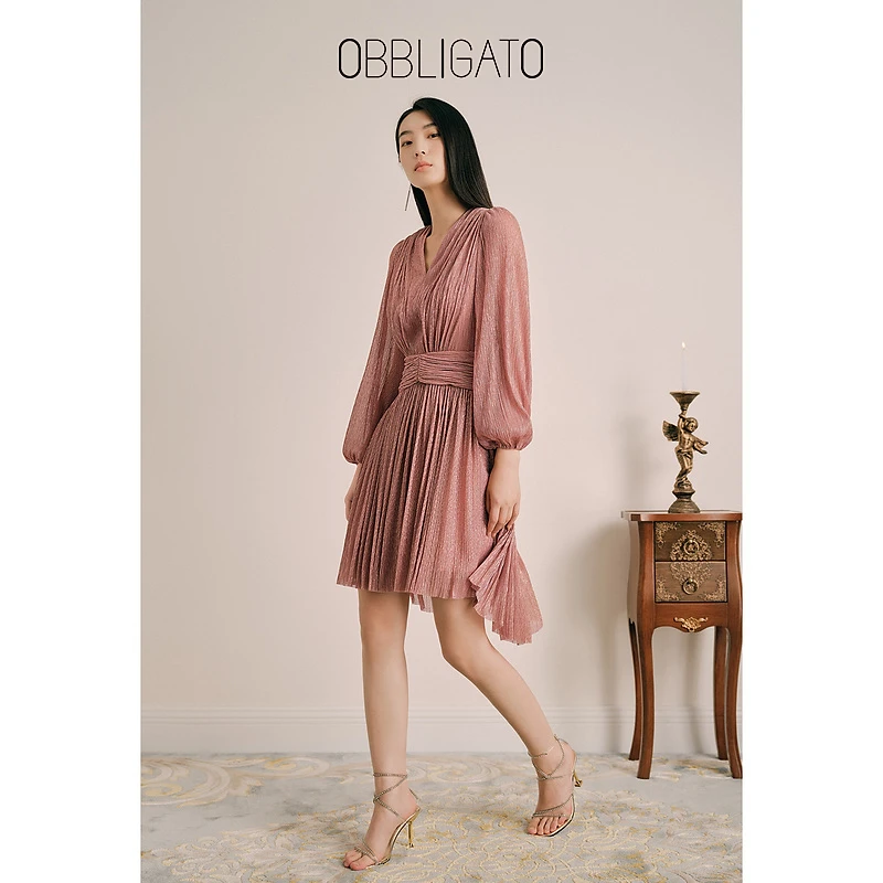 OBBLIGATO奥丽嘉朵秋季1C33305310品牌当年压褶气质连衣裙