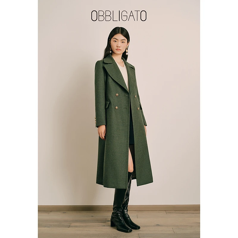 OBBLIGATO奥丽嘉朵1C64380020专选秋冬绵羊毛长款大衣