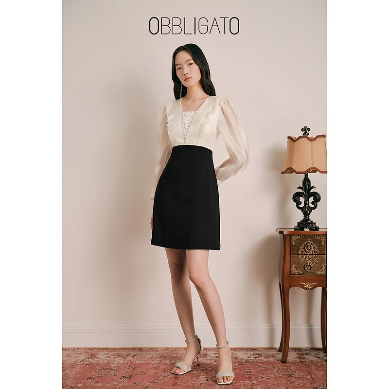 OBBLIGATO奥丽嘉朵 秋季1C63305280专选拼接流光纱连衣裙