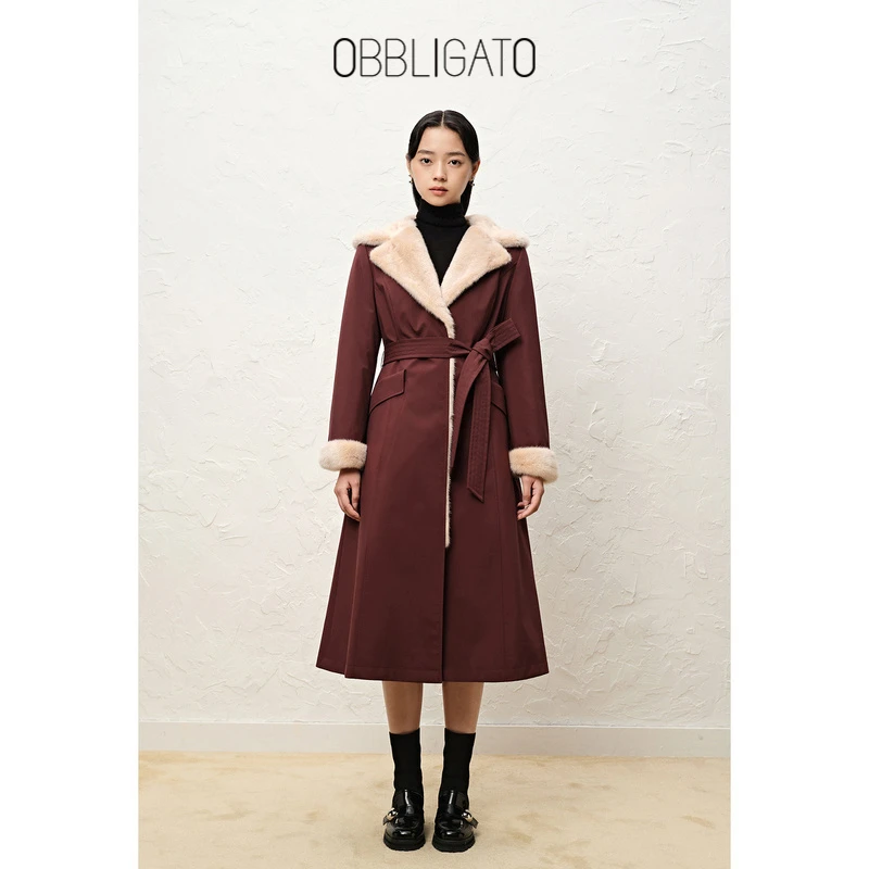 OBBLIGATO奥丽嘉朵冬季1C62508590专选可拆卸内胆毛领派克服