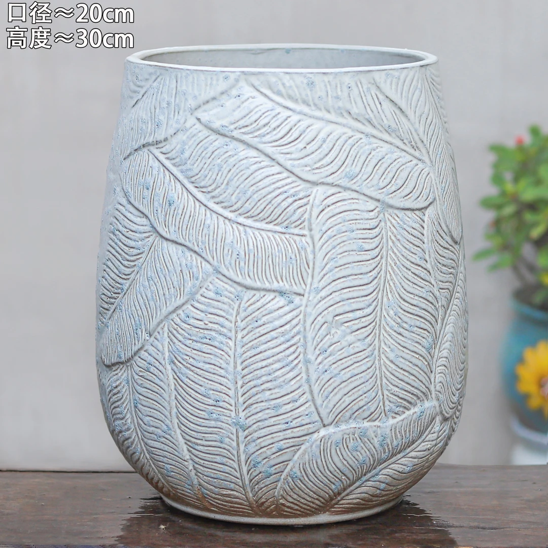 大号刻绘芭蕉叶有孔粗陶花盆多肉绿植透气吸水不烂根装饰摆件陶罐