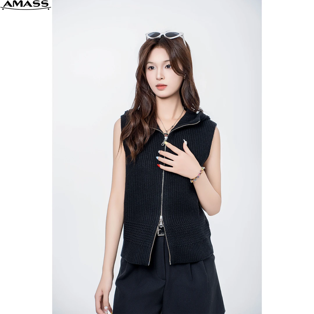 AMASS/阿玛施秋冬新款时尚连帽针织无袖马夹厚款休闲百搭 5499273